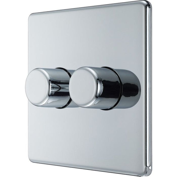 BG FPC82 Flatplate Screwless 2-Way Double Trailing Edge Dimmer Push On/Off - Polished Chrome - westbasedirect.com