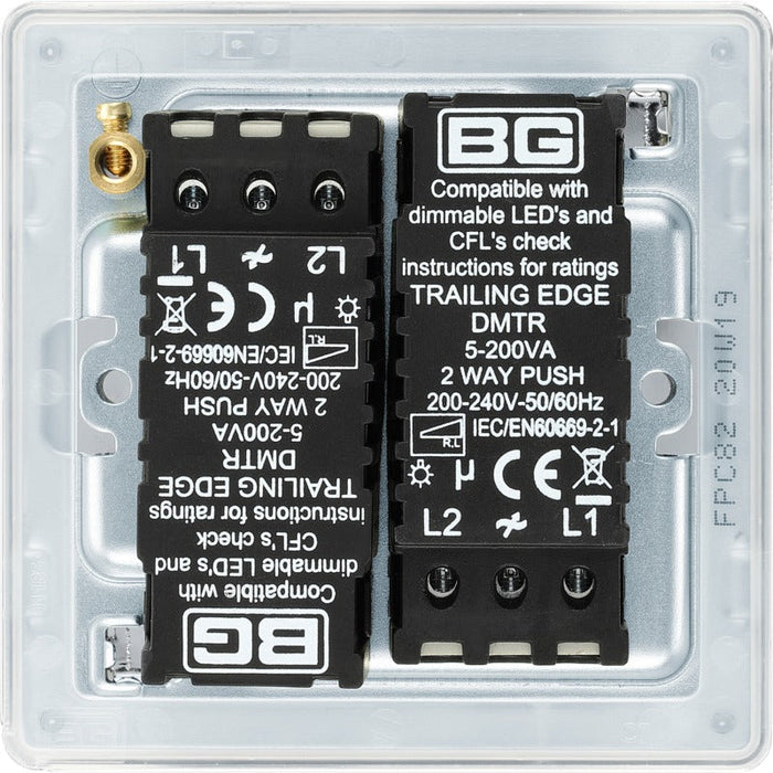 BG FPC82 Flatplate Screwless 2-Way Double Trailing Edge Dimmer Push On/Off - Polished Chrome - westbasedirect.com