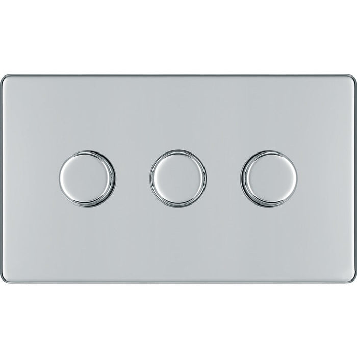 BG FPC83 Flatplate Screwless 2-Way Triple Trailing Edge Dimmer Push On/Off - Polished Chrome - westbasedirect.com