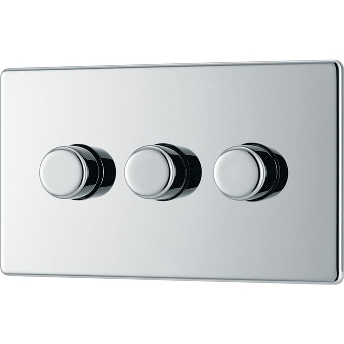 BG FPC83 Flatplate Screwless 2-Way Triple Trailing Edge Dimmer Push On/Off - Polished Chrome - westbasedirect.com