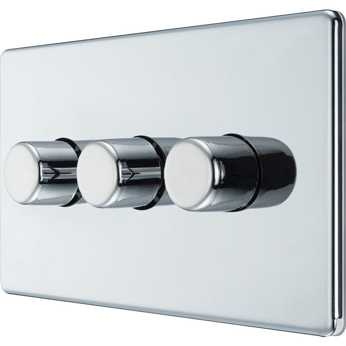 BG FPC83 Flatplate Screwless 2-Way Triple Trailing Edge Dimmer Push On/Off - Polished Chrome - westbasedirect.com