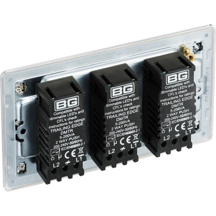 BG FPC83 Flatplate Screwless 2-Way Triple Trailing Edge Dimmer Push On/Off - Polished Chrome - westbasedirect.com