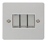 Click Define FPCH413WH Flat Plate 10AX Ingot 3-Gang 2-Way Plate Switch - Polished Chrome (White)
