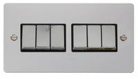 Click Define FPCH416BK Flat Plate 10AX Ingot 6-Gang 2-Way Plate Switch - Polished Chrome (Black)