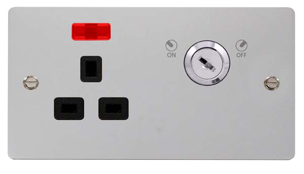 Click Define FPCH655BK Flat Plate 13A Ingot 1G DP Key Lockable Switched Socket + Neon - Polished Chrome (Black) - westbasedirect.com