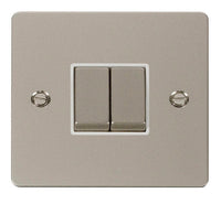 Click Define FPPN412WH Flat Plate 10AX Ingot 2-Gang 2-Way Plate Switch - Pearl Nickel (White)