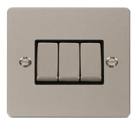 Click Define FPPN413BK Flat Plate 10AX Ingot 3-Gang 2-Way Plate Switch - Pearl Nickel (Black)