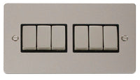 Click Define FPPN416BK Flat Plate 10AX Ingot 6-Gang 2-Way Plate Switch - Pearl Nickel (Black)