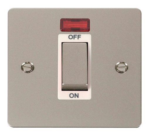 Click Define FPPN501WH Flat Plate 45A Ingot 1G Double Pole Switch + Neon - Pearl Nickel (White) - westbasedirect.com