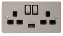 Click Define FPPN570BK Flat Plate 13A Ingot 2G Switched Socket + 1x2.1A USB - Pearl Nickel (Black) - westbasedirect.com