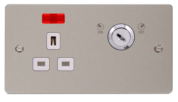 Click Define FPPN655WH Flat Plate 13A Ingot 1G DP Key Lockable Switched Socket + Neon - Pearl Nickel (White) - westbasedirect.com