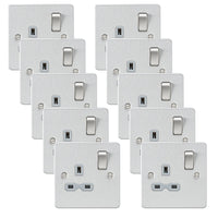 Knightsbridge FPR7000BCGx10 Flat Plate 13A 1G DP Switch Socket - Brushed Chrome + Grey Insert (10 Pack)
