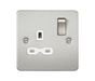 Knightsbridge FPR7000BCW Flat Plate 13A 1G DP Switch Socket - Brushed Chrome + White Insert - westbasedirect.com