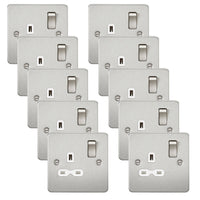 Knightsbridge FPR7000BCWx10 Flat Plate 13A 1G DP Switch Socket - Brushed Chrome + White Insert (10 Pack)
