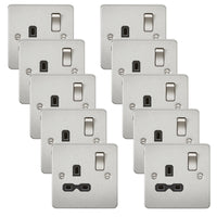 Knightsbridge FPR7000BCx10 Flat Plate 13A 1G DP Switch Socket - Brushed Chrome + Black Insert (10 Pack)