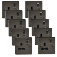 Knightsbridge FPR7000GMx10 Flat Plate 13A 1G DP Switch Socket - Gunmetal + Black Insert (10 Pack)