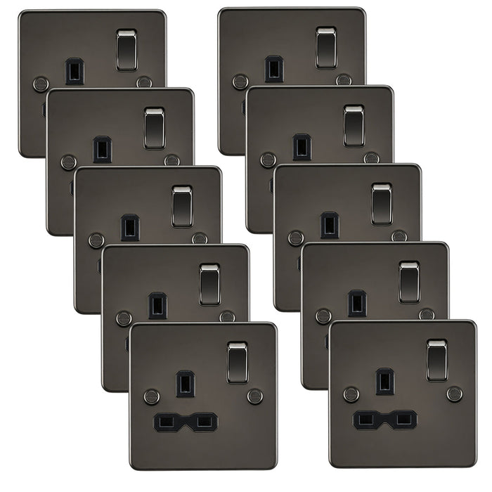 Knightsbridge FPR7000GMx10 Flat Plate 13A 1G DP Switch Socket - Gunmetal + Black Insert (10 Pack)
