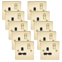 Knightsbridge FPR7000PBx10 Flat Plate 13A 1G DP Switch Socket - Polished Brass + Black Insert (10 Pack)