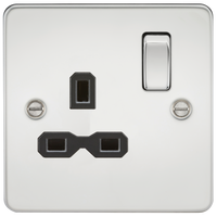 Knightsbridge FPR7000PC Flat Plate 13A 1G DP Switch Socket - Polished Chrome + Black Insert