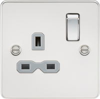 Knightsbridge FPR7000PCG Flat Plate 13A 1G DP Switch Socket - Polished Chrome + Grey Insert