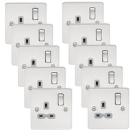 Knightsbridge FPR7000PCGx10 Flat Plate 13A 1G DP Switch Socket - Polished Chrome + Grey Insert (10 Pack)