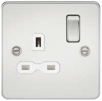 Knightsbridge FPR7000PCW Flat Plate 13A 1G DP Switch Socket - Polished Chrome + White Insert