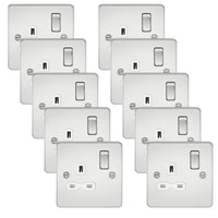 Knightsbridge FPR7000PCWx10 Flat Plate 13A 1G DP Switch Socket - Polished Chrome + White Insert (10 Pack)