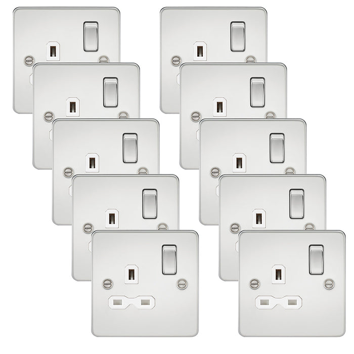 Knightsbridge FPR7000PCWx10 Flat Plate 13A 1G DP Switch Socket - Polished Chrome + White Insert (10 Pack)