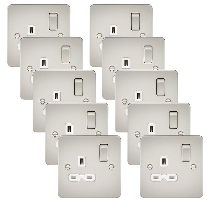 Knightsbridge FPR7000PLWx10 Flat Plate 13A 1G DP Switch Socket - Pearl + White Insert (10 Pack)