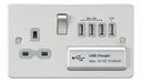 Knightsbridge FPR7USB4BCG Flat Plate 13A Switch Socket + 4xUSB - Brushed Chrome + Grey Insert - westbasedirect.com