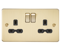 Knightsbridge FPR9000BB Flat Plate 13A 2G DP Switch Socket - Brushed Brass + Black Insert