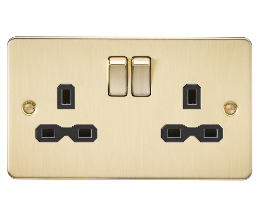 Knightsbridge FPR9000BB Flat Plate 13A 2G DP Switch Socket - Brushed Brass + Black Insert - westbasedirect.com