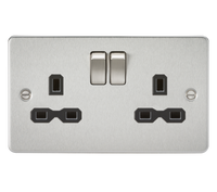 Knightsbridge FPR9000BC Flat Plate 13A 2G DP Switch Socket - Brushed Chrome + Black Insert