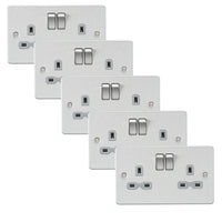 Knightsbridge FPR9000BCGx5 Flat Plate 13A 2G DP Switch Socket - Brushed Chrome + Grey Insert (5 Pack)