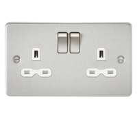 Knightsbridge FPR9000BCW Flat Plate 13A 2G DP Switch Socket - Brushed Chrome + White Insert