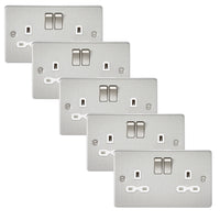 Knightsbridge FPR9000BCWx5 Flat Plate 13A 2G DP Switch Socket - Brushed Chrome + White Insert (5 Pack)