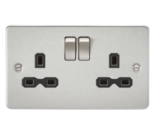 Knightsbridge FPR9000BC Flat Plate 13A 2G DP Switch Socket - Brushed Chrome + Black Insert - westbasedirect.com