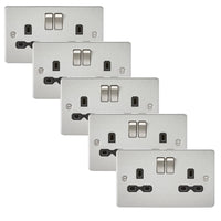Knightsbridge FPR9000BCx5 Flat Plate 13A 2G DP Switch Socket - Brushed Chrome + Black Insert (5 Pack)