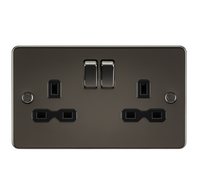 Knightsbridge FPR9000GM Flat Plate 13A 2G DP Switch Socket - Gunmetal + Black Insert