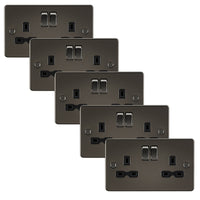 Knightsbridge FPR9000GMx5 Flat Plate 13A 2G DP Switch Socket - Gunmetal + Black Insert (5 Pack)