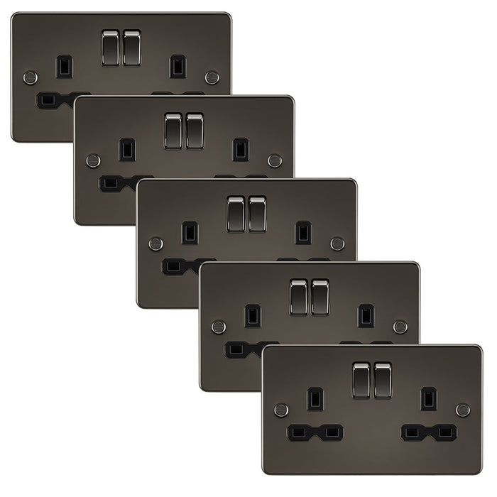 Knightsbridge FPR9000GMx5 Flat Plate 13A 2G DP Switch Socket - Gunmetal + Black Insert (5 Pack)