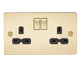 Knightsbridge FPR9000PB Flat Plate 13A 2G DP Switch Socket - Polished Brass + Black Insert - westbasedirect.com