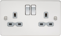 Knightsbridge FPR9000PCG Flat Plate 13A 2G DP Switch Socket - Polished Chrome + Grey Insert