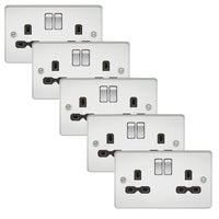 Knightsbridge FPR9000PCx5 Flat Plate 13A 2G DP Switch Socket - Polished Chrome + Black Insert (5 Pack)