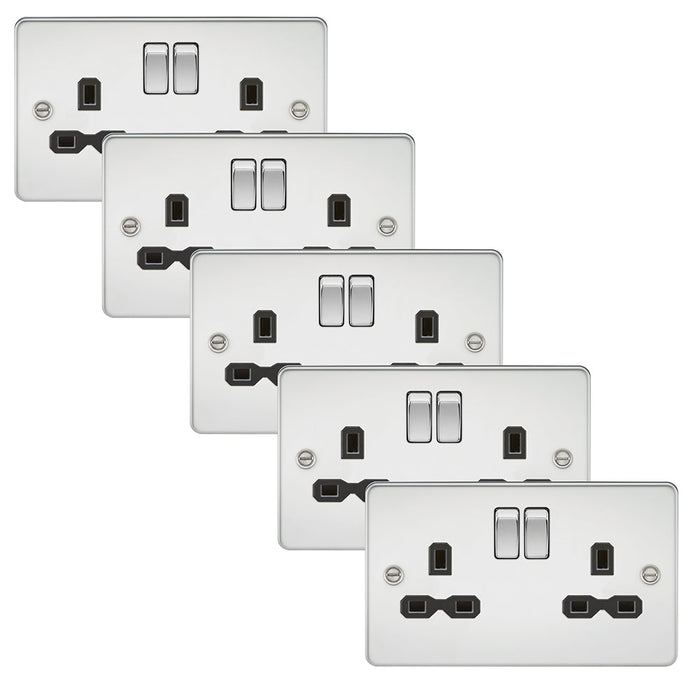 Knightsbridge FPR9000PCx5 Flat Plate 13A 2G DP Switch Socket - Polished Chrome + Black Insert (5 Pack)