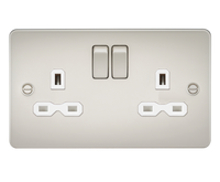 Knightsbridge FPR9000PLW Flat Plate 13A 2G DP Switch Socket - Pearl + White Insert