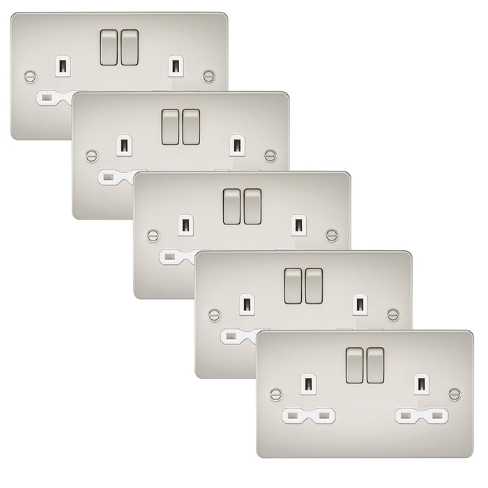 Knightsbridge FPR9000PLWx5 Flat Plate 13A 2G DP Switch Socket - Pearl + White Insert (5 Pack)