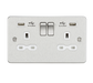 Knightsbridge FPR9224BCW Flat Plate 13A 2G Switch Socket + 2xUSB 2.4A - Brushed Chrome + White Insert - westbasedirect.com