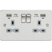 Knightsbridge FPR9904NBCG Flat Plate 13A 2G Switch Socket + USB 2.4A - Brushed Chrome + Grey Insert - westbasedirect.com