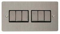 Click Define FPSS416BK Flat Plate 10AX Ingot 6-Gang 2-Way Plate Switch - Stainless Steel (Black)